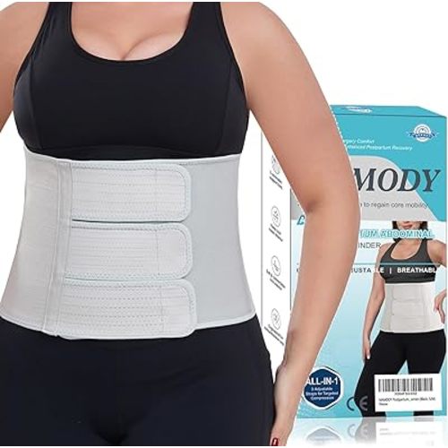 Postpartum Belly Band abdominal Binder for Natural Delivery & C-Section, Adjustable Compression Wrap, Abdominal Support Belt (Gray, S/M)