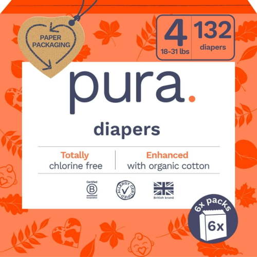Pura Sensitive Soft Sustainable Baby Diapers Size 4, 132 Count (Choose Your Size and Count)