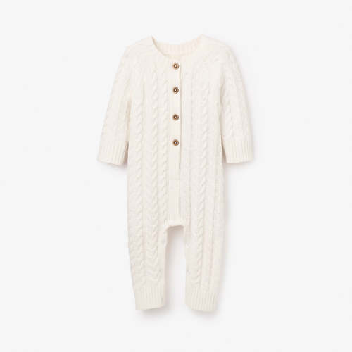 Whisper White Horseshoe Cable Knit Baby Jumpsuit
– Elegant Baby