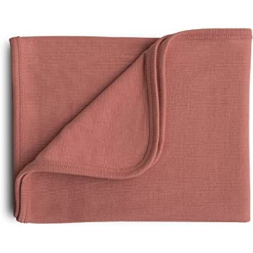 mushie Extra Soft Baby Blanket | Organic Cotton Ribbed Receiving Blanket, Swaddle, Stroller | 35x35 Inch (Cedar)