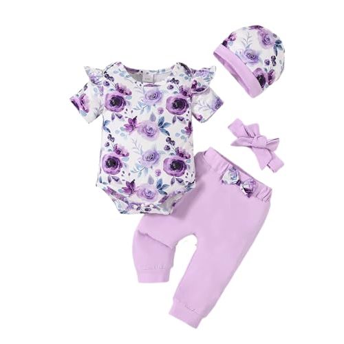 Doresbebe Baby Girl Clothes Newborn Infant Outfits Cute Summer Clothes Spring Romper Set+Hat+Headband