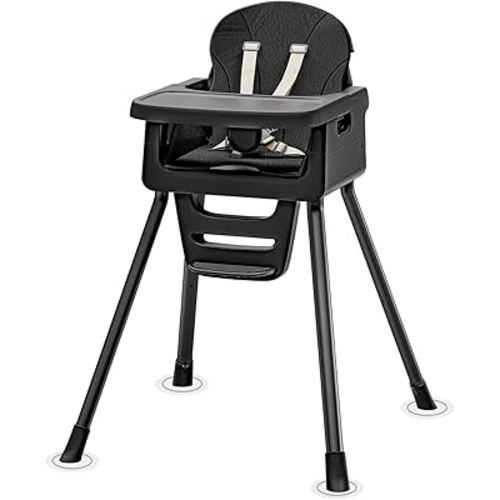 3-in-1 Baby Feeding High Chair with Tray 5 Point Harness Booster Seat Infant Ergonomic Sit Up High Chair Babies and Toddlers Safety Seats Convertible Comfortable Toddler Chair Black