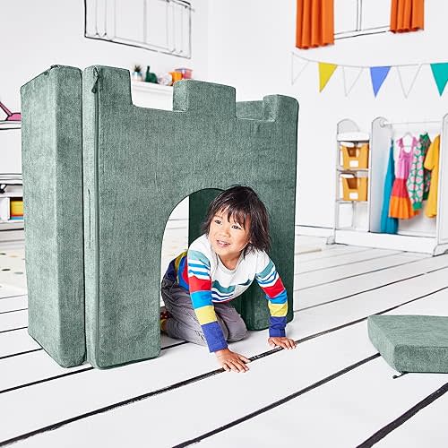 Yourigami Kids and Toddler Play Castle, Playroom Couch Add-On Set, Durable Modular Design, Green Meadows