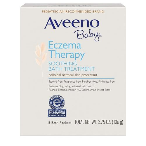 Aveeno Baby Eczema Therapy Soothing Bath Treatment for Relief of Dry, Itchy and Irritated Skin, Made with Soothing Natural Colloidal Oatmeal, 5 ct. - 5 Count (Pack of 1)