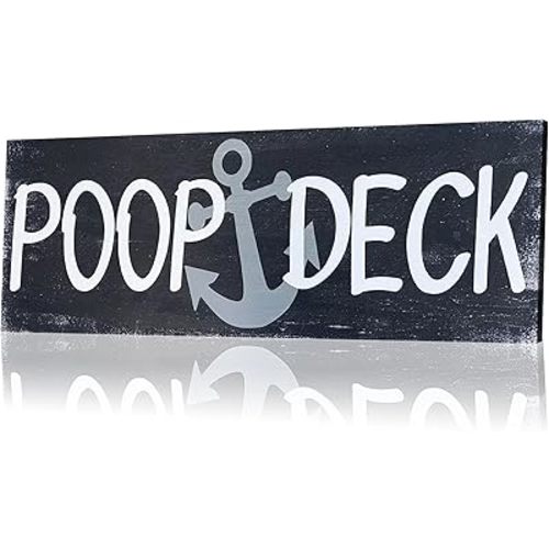POOP DECK Sign Nautical Nursery Wall Decor Rustic Beach Bathroom Wood Sign Nautical Boat Decor Ocean Coastal Theme Decorations for Home Hanging Wood Sign for Ocean Bathroom 15.7 x 5.9 Inch (Dark Blue)