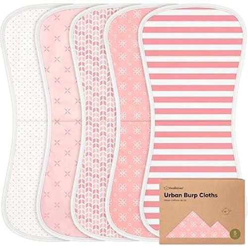 Organic Burp Cloths Baby Boy & Girl - 5-Pack Super Absorbent Cotton Burping Cloths for Babies, Soft & Plush Newborn Spit Up Rags, Infant Towels for Milk Spit Up, Unisex, Large 21" x 10" (Blush)