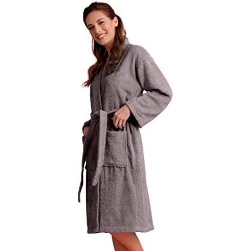 Soft Touch Linen Women's Robe Terry Cloth Kimono Bathrobe Thick 100% Cotton