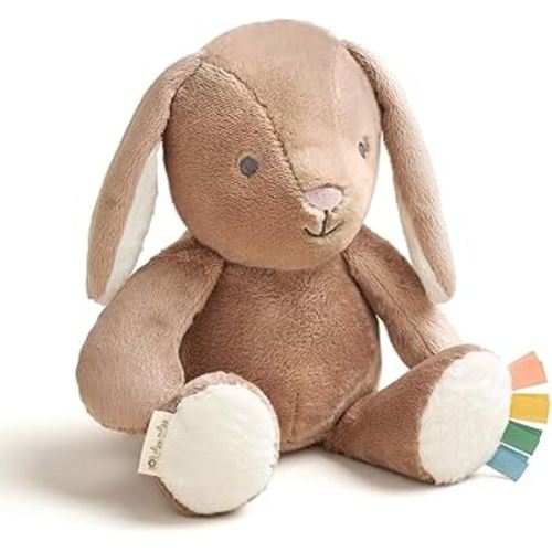 Itzy Ritzy Baby Plush Toy – Soft Stuffed Animal for Babies & Kids – Sensory Ribbons & Textured Fabrics for Tactile Play – Cozy & Cuddly Companion for Newborns & Up (Taupe Bunny)
