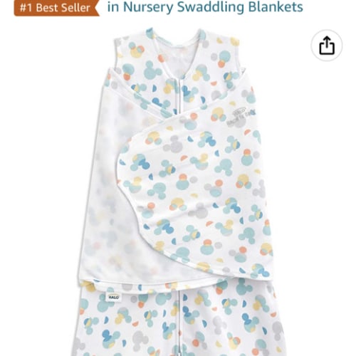 HALO Disney 100% Cotton Sleepsack Swaddle, 3-Way Adjustable Wearable Blanket, TOG 1.5, Mickey Overlay, Small, 3-6 Months