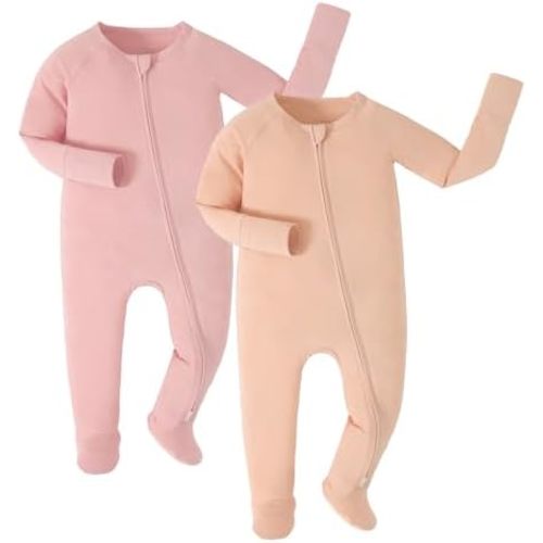 JunNeng Viscose from Bamboo Baby Sleeper,Newborn Footie Pajamas with 2 Way Zipper & Fold Over Mittens,0-12M