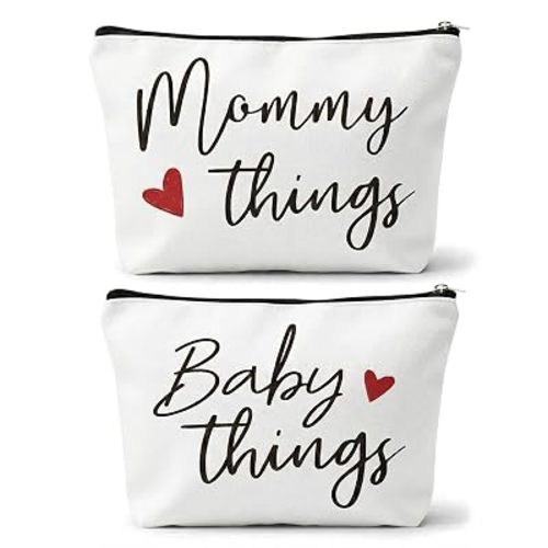 Best Expecting Mom Gifts,Mommy And Baby Canvas Pouch Set,New Mother Keepsake For New Mothers And Expecting Moms,Modern Neutral Cosmetic And Accessory Bags,Matching Travel Cases,Set of 2