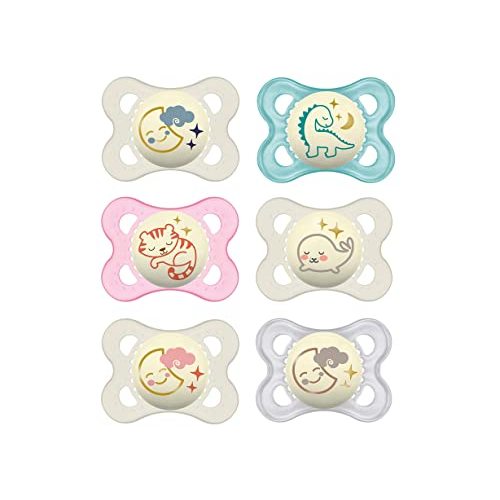 MAM Original Night Pacifiers 0-6 Months, Best for Breastfed Babies, Glow in The Dark, Unisex, Value Pack, 6 Count