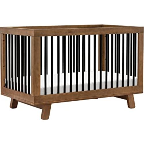 babyletto Hudson 3-in-1 Convertible Crib with Toddler Bed Conversion Kit in Natural Walnut/Black, Greenguard Gold Certified