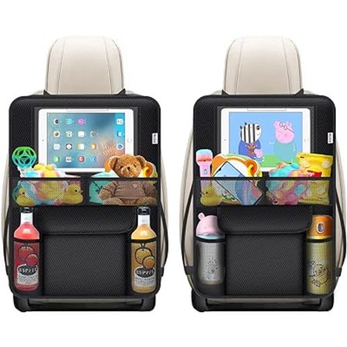 Kick Mats Back Seat Protector, 2Pack Waterproof Oxford Seat Back Protector, Car Seat Back Protector for Kids, Back of Seat Protector for Kids Feet Car Seat (with Table Pocket-2pcs)