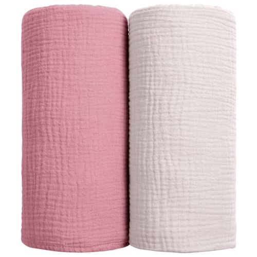 lulumoon Muslin Swaddle Blanket Baby - Cotton Swaddling Blanket Soft Baby Receiving Blankets Neutral 2Pack(Pink)