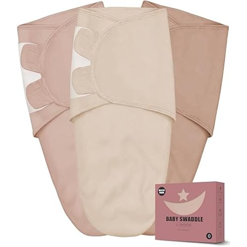 Newborn Swaddle Blanket Wrap 0-3 Months (3-Pack) - Adjustable Infant Sleep Sack, 100% Cotton Anti-Startle Soothing Sack, Soft Breathable Nursery Bedding - Warm Harvest