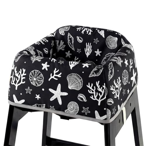 Mamatepe Reusable Baby High Chair Cover with Strap Pads & 2-Point Harness, Waterproof Portable Seat Cover for Restaurant Travel Home, Black