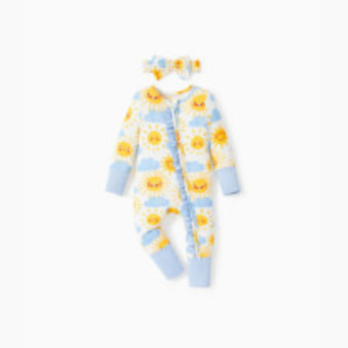 PatPat Bamboo Baby Footies with Bow - Light Blue