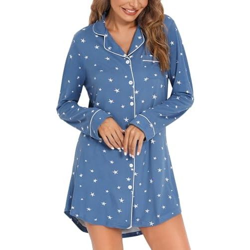 Leikar Maternity Nightgown For Women Nursing Pajamas Long Sleeve Sleepshirt