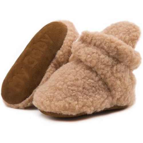 KIDSUN Newborn Infant Baby Boys Girls Fleece Booties Stay On Socks Soft Shoes Non Skid Winter Warm Christmas Slippers