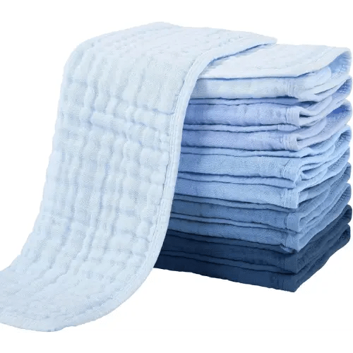 Yoofoss Muslin Burp Cloths for Baby 10 Pack 100% Cotton Baby Washcloths for Boys Girls Large 20''X10'' Super Soft and Absorbent Progressive Blue