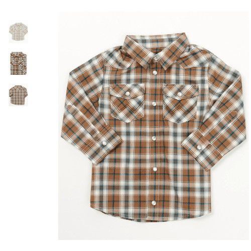 Wrangler Toddler Boys' Plaid Print Long Sleeve Pearl Snap Western Shirt | Boot Barn