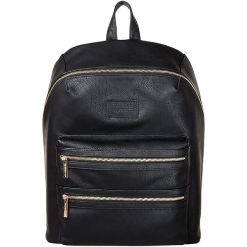 The Honest Company Vegan Leather City Backpack | Diaper Bag with Changing Pad | Black Vegan Leather with Gold Hardware | PVC-Free Lining | 16 x 5 x 18