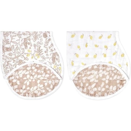 aden + anais Silky Soft Bamboo Viscose Burpy Bib – Multi-Use, Absorbent 4-Layer Burp Cloth and Full-Coverage Snap-Closure Baby Bib in One, 22.5” X 11”, 2-Pack, Natural Woodland