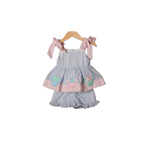 Applique Mouse Pastel Seersucker Short Set