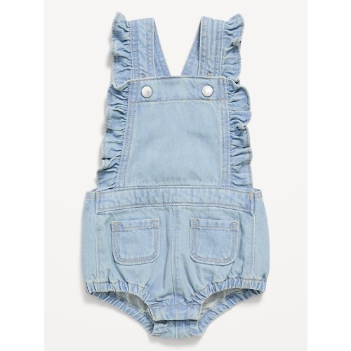 Ruffle-Trim Jean One-Piece Romper for Baby