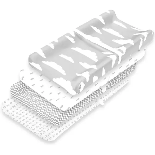 Changing Pad Cover – Premium Baby Changing Pad Covers 4 Pack – Boy or Girl Changing Pad Cover – Pure Cotton Machine Washable Grey and White Changing Table Cover – Diaper Changing Pad Cover Sheets
