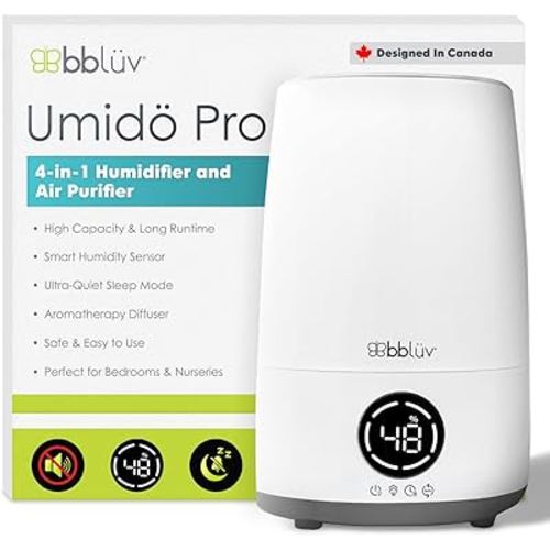 bblüv Umidö Prö 4-in-1 Ultrasonic Humidifiers for Bedroom, Cool Mist Humidifiers for Large Room, Runs for Up to 24H & Auto Shut-Off - Air Humidifier for Baby Room -1 Gal/4L, Humidistat - Oil Diffuser