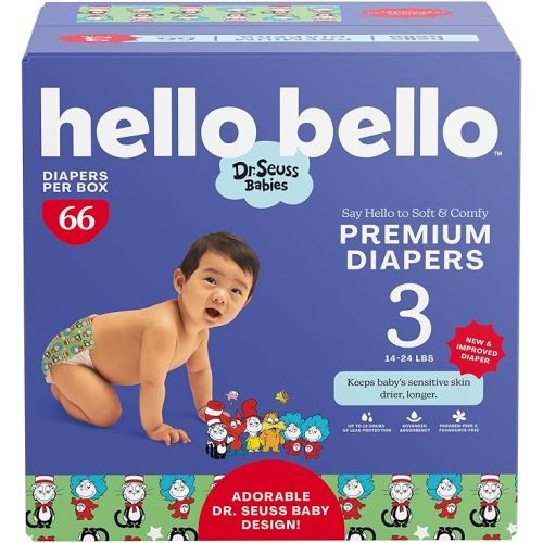 Hello Bello Dr. Seuss Babies Premium Diapers, Size 3, 66 Count: Softness & Protection for Sensitive Skin