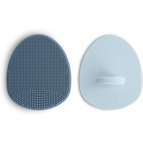 mushie Baby Bath Cradle Cap Brush | Soft Silicone Bristles for Dry Skin, Eczema, & Cradle Cap Treatment | 2-Pack (Tradewinds/Periwinkle)