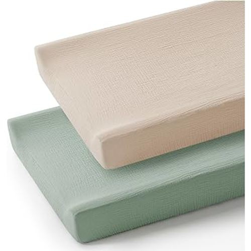 Konssy 2 Pack Muslin Changing Pad Cover for Baby Girls Boys 100% Cotton Fitted Diaper Changing Table Cover Set, Soft Changing Pad Sheets