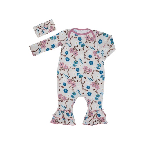 Baby Grey Ruffle Romper & Head Wrap Set, 3-6M
