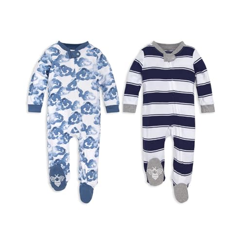Burt's Bees Baby Boys' Sleep & Play PJs, 100% Organic Cotton One-Piece Zip Front Jumpsuit, Baby Boys Footie Pajamas & PJs