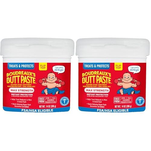 Boudreaux's Butt Paste Maximum Strength Diaper Rash Cream, Ointment for Baby, 14 oz Flip-Top Jar (Pack of 2)