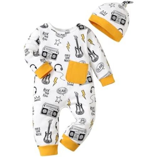 Newborn Baby Boy Clothes Fall Winter Cute Infant Outfits Long Sleeve Newborn Baby Romper Hat Bodysuit Jumpsuits
