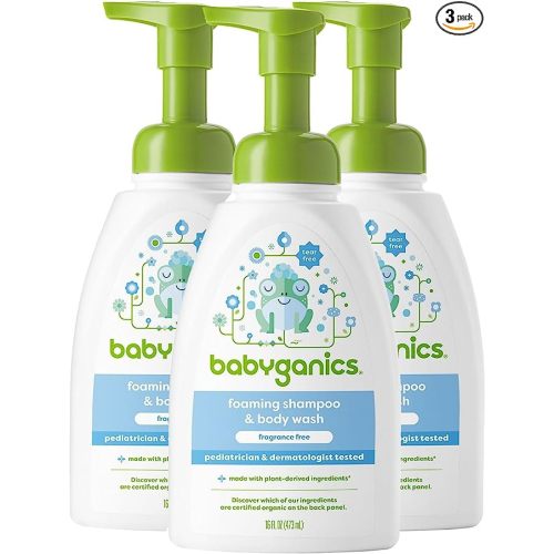 Babyganics Baby Shampoo + Body Wash Pump Bottle, Fragrance Free, Non-Allergenic and Tear-Free, 16 Fl Oz (Pack of 3), Packaging May Vary