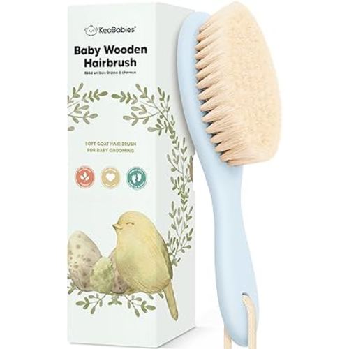 Baby Hair Brush - Baby Brush with Soft Goat Bristles, Cradle Cap Brush, Perfect Scalp Grooming Product for Infant, Toddler, Kids, Newborns, Baby Girls, Boys (Frost, Oval)