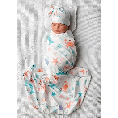 Newborn Baby Girl Receiving Blanket Swaddle Blanket Stretchy Knit Swaddle Set with Matching Headband (Pink)