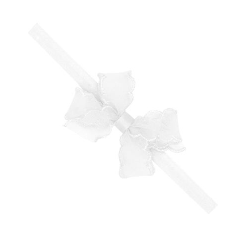 Wee Ones Girls' Mini Organza Hair Bow with Scalloped Stitched Edge on Matching Elastic Band, Newborn (0-6 months), White