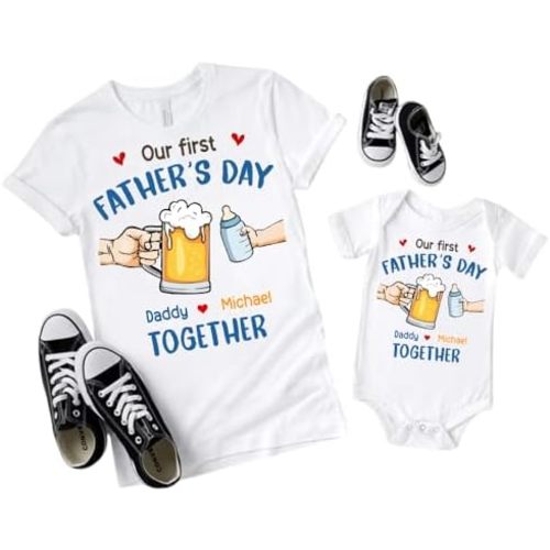 IZI POD Personalized Our First Fathers Day Matching Shirts, 1st Father's Day T-Shirt, Gifts for New Dad, Fathers Day Shirt
