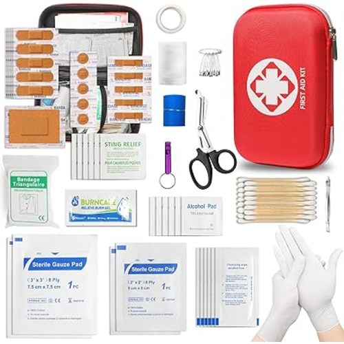 Mini First Aid Kit - 110 Piece Small Waterproof Hard Shell Medical Kit for Car, Home, Office, Travel, Camping, Sports, Outdoor, School - Emergency First Aid Supplies and Survival Kit.