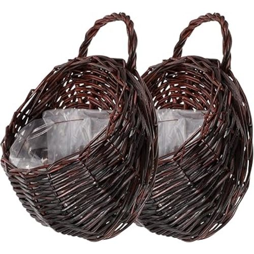 DOITOOL Rattan Woven Hanging Basket: 2PCS Wicker Wall Planter Woven Hanging Storage Basket Wall Flower Holders Indoor Outdoor Bohemia Planter