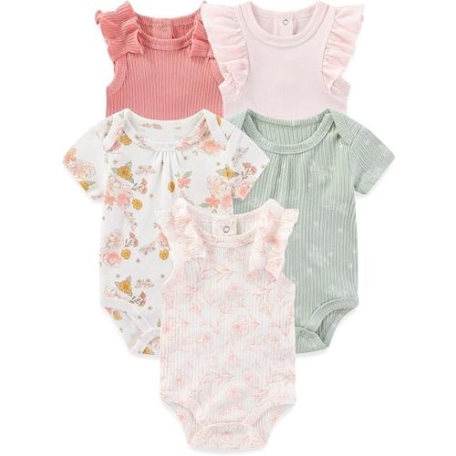 Four Seasons Baby Boy Girl Bodysuits 5-Pack Cotton Comfort Short Sleeve Baby Clothes Soft Infant Outfits