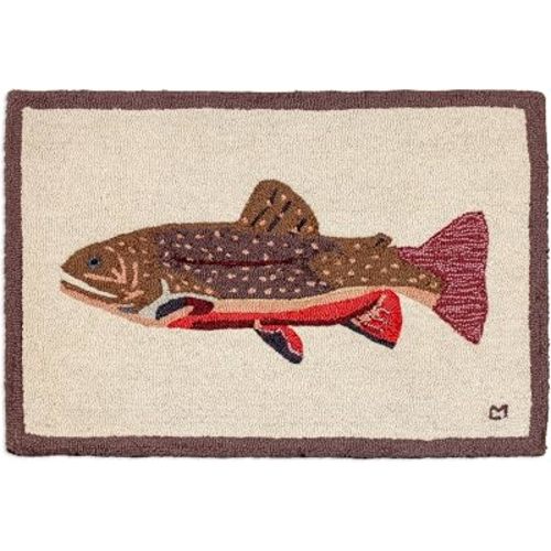Chandler 4 Corners Artist-Designed Maple Trout Hand-Hooked Wool Accent Rug (24 in x 36 in) Lake & Lodge Rug for Hallway, Living & Dining Rooms - Low Maintenance Lake Life, Fish, Nature Welcome Rug