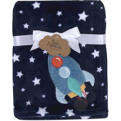 Plush Fleece Throw and Receiving Baby Blankets for Boys and Girls 30x36 (Soaring Rocketship)