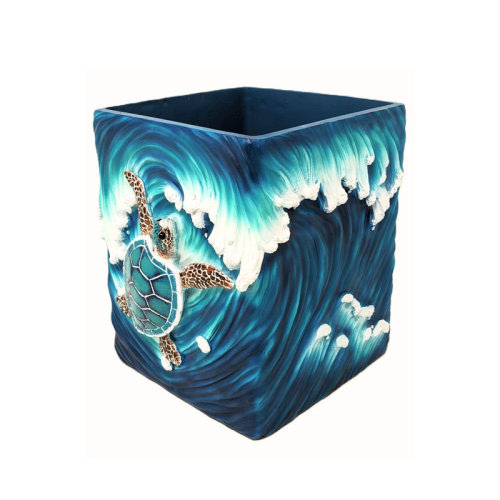 Decor Idea Sea Turtle Wave Accent Trash Bin - Nautical and Ocean - inspired Wastebasket | Wayfair